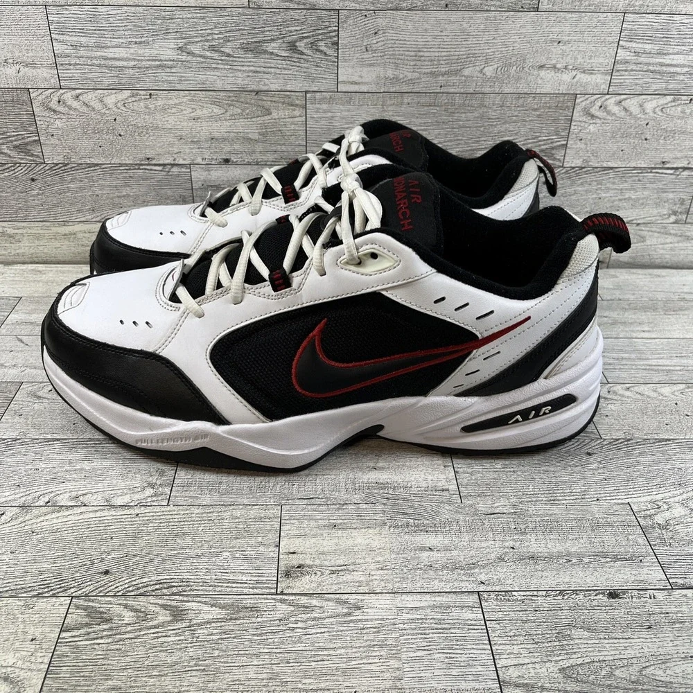Nike Air Monarch IV White Black Red Athletic Shoes 416355-101 Men Size‎ 13